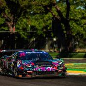 Daniel Mancinelli on the podium at Imola with EasyRace: the GT3 AM title will be decided at Mugello